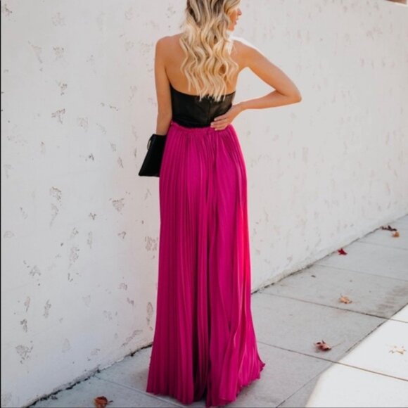 Vici Pop Of Glam Faux Leather Contrast Pleated Maxi Dress, Fuchsia/Black, in L - Picture 4 of 4